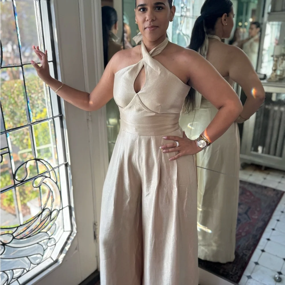 White House Black Market Cream Halter Jumpsuit